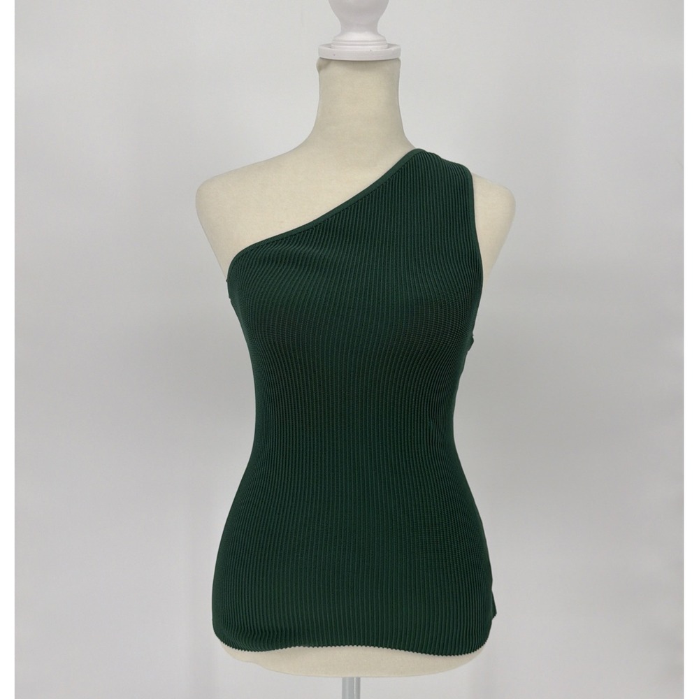 BABATON Artizia Green One Shoulder Sculpt Knit Top Size Medium NEW NWT